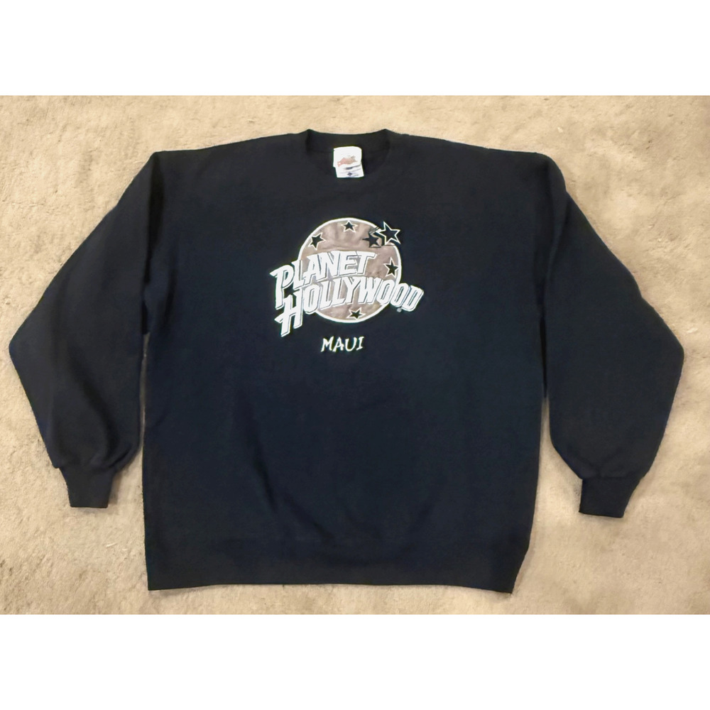 Vintage Planet Hollywood Maui Sweatshirt Embroidered Mens Black Large EUC